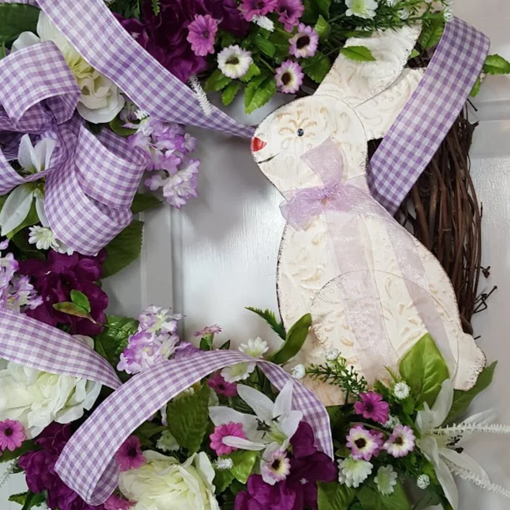 Spring Easter Bunny Wreath, Easter Grapevine, Spring Floral Wreath, Hand Crafted
